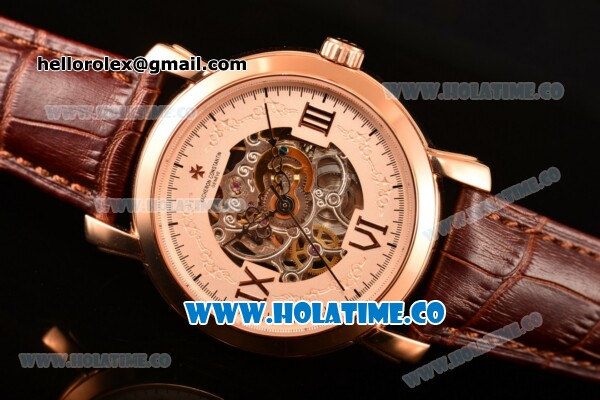 Vacheron Constantin Malte Asia Automatic Rose Gold Case with Beige Skeleton Dial and Roman Numeral Markers - Click Image to Close